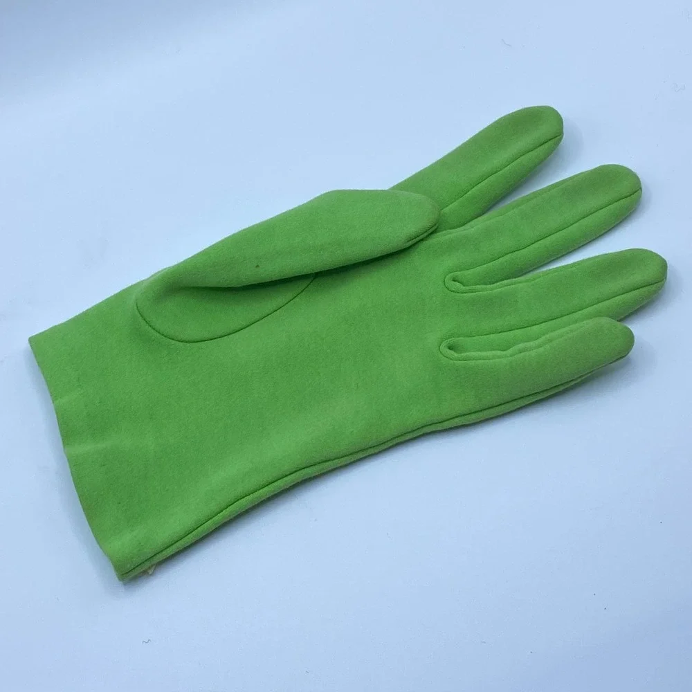 True Vintage 60s Mod Green Suede Gloves White Leather Bow Stud Detail Coquette